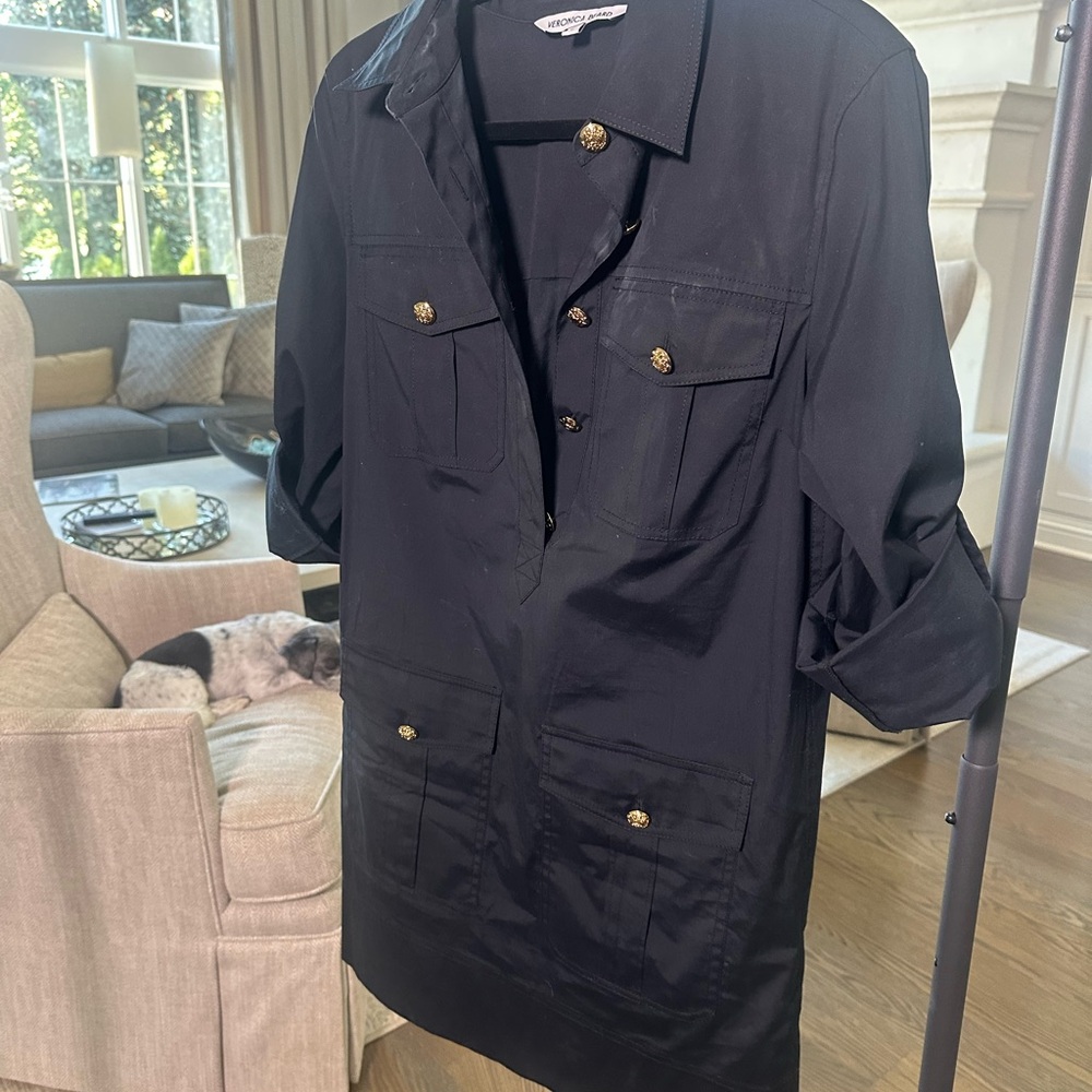 Veronica Beard Black Utility Dress with Gold Buttons